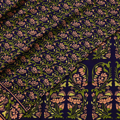 Indian Vintage Peach & Blue Sarees Pure Silk Printed Sari 6yd Sewing Craft Fabric DressMaking Floral Soft Crafting Quilting