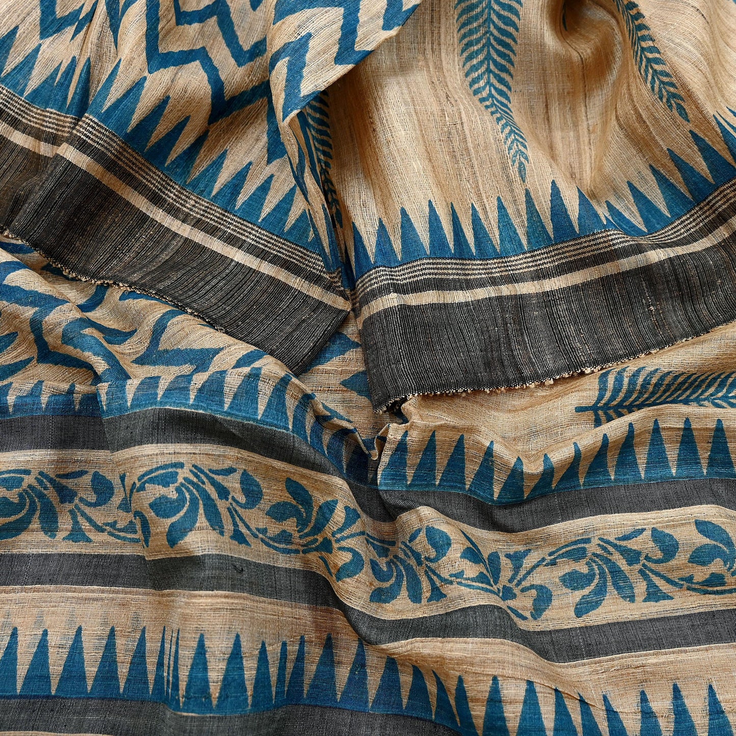 Indian Vintage Beige Dupatta Long Stole 100% Pure Khadi Silk Hand Woven/ Printed Scarves Veil Scarf Wrap Hippie Fringes