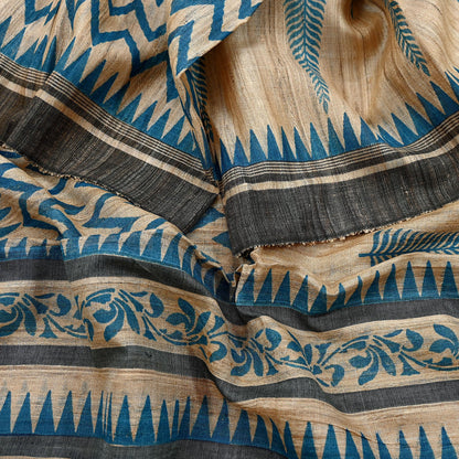 Indian Vintage Beige Dupatta Long Stole 100% Pure Khadi Silk Hand Woven/ Printed Scarves Veil Scarf Wrap Hippie Fringes