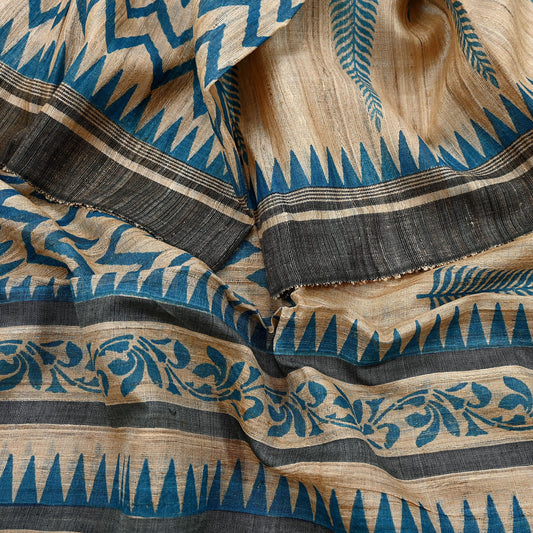 Indian Vintage Beige Dupatta Long Stole 100% Pure Khadi Silk Hand Woven/ Printed Scarves Veil Scarf Wrap Hippie Fringes