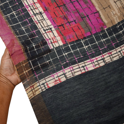 Indian Vintage Purple & beige Dupatta Long Stole 100% Pure Khadi Silk Hand Woven/ Printed Scarves Veil Scarf Wrap Hippie Fringes Zari Border