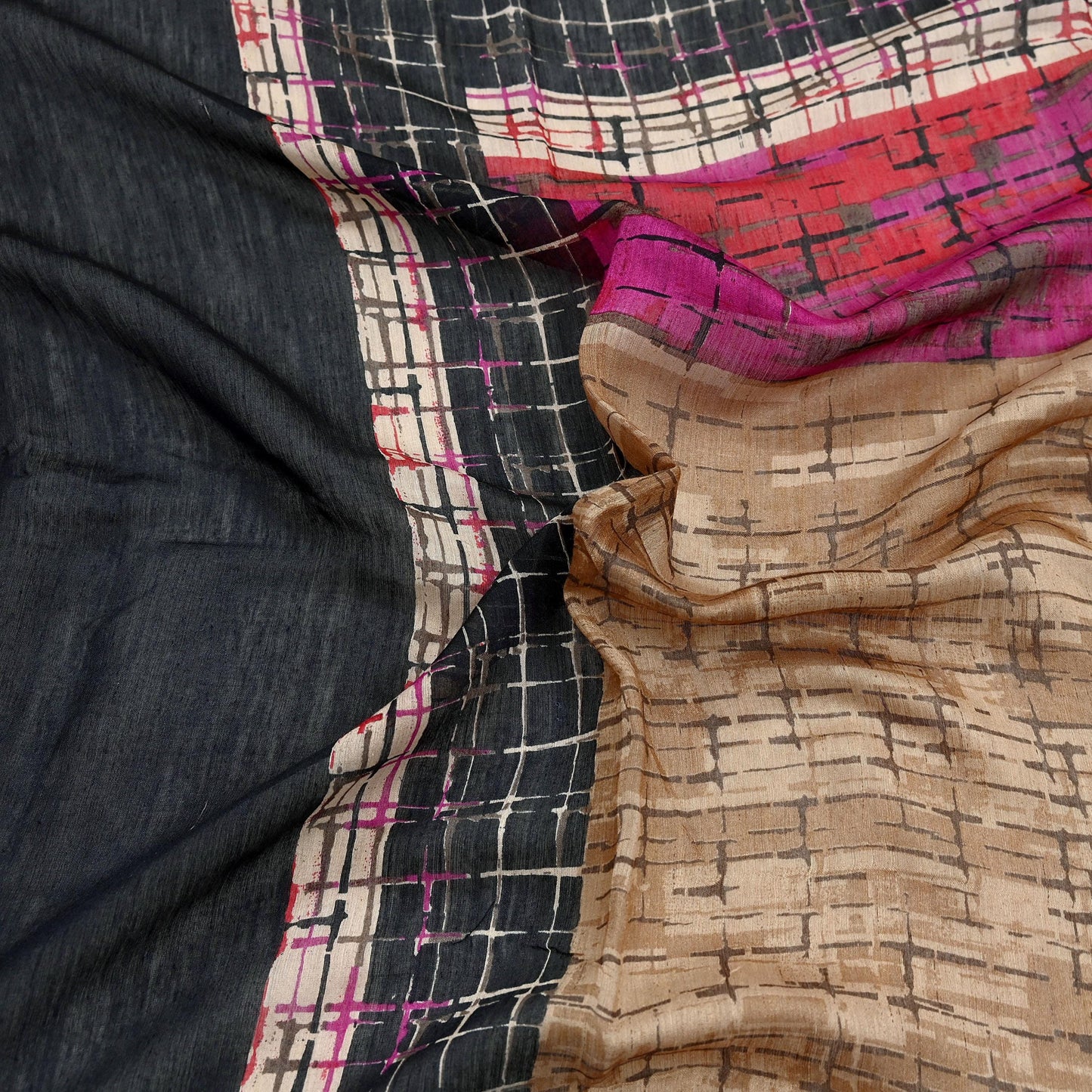 Indian Vintage Purple & beige Dupatta Long Stole 100% Pure Khadi Silk Hand Woven/ Printed Scarves Veil Scarf Wrap Hippie Fringes Zari Border