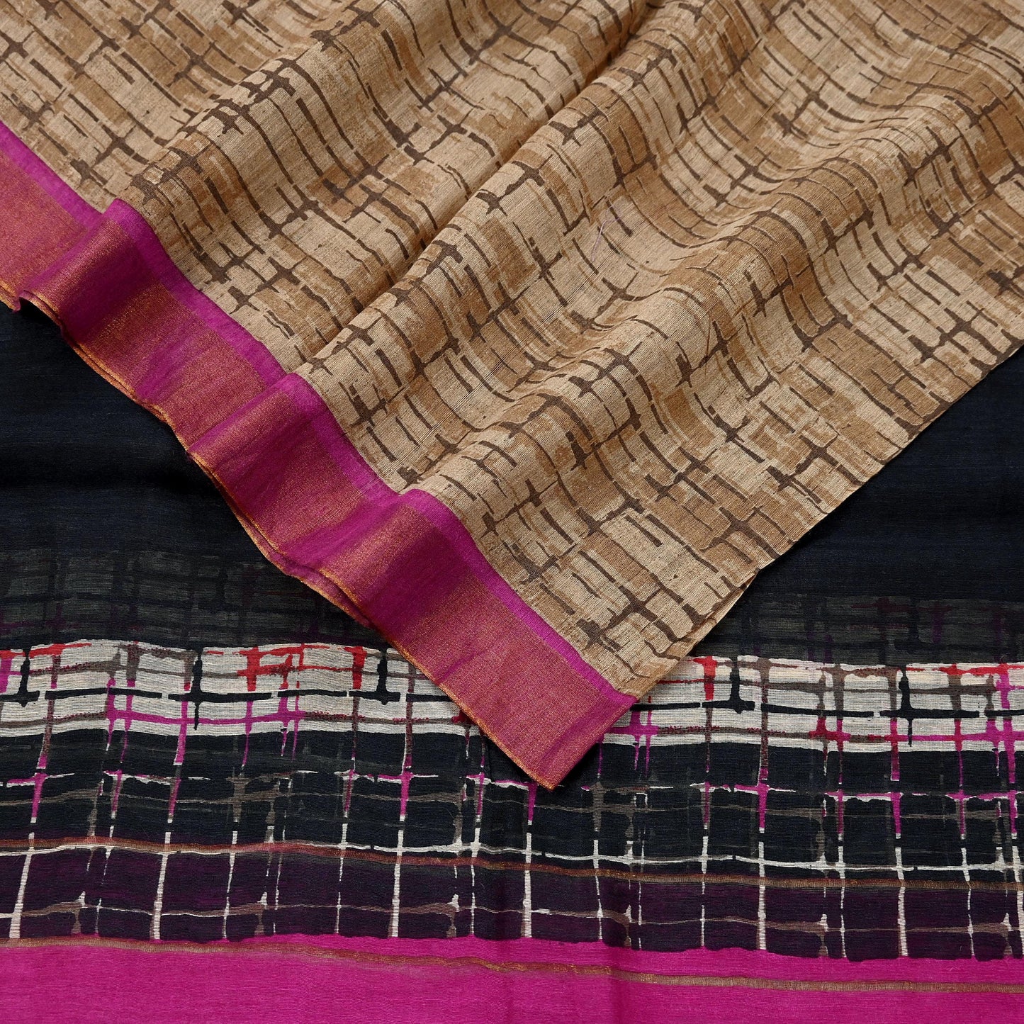 Indian Vintage Purple & beige Dupatta Long Stole 100% Pure Khadi Silk Hand Woven/ Printed Scarves Veil Scarf Wrap Hippie Fringes Zari Border