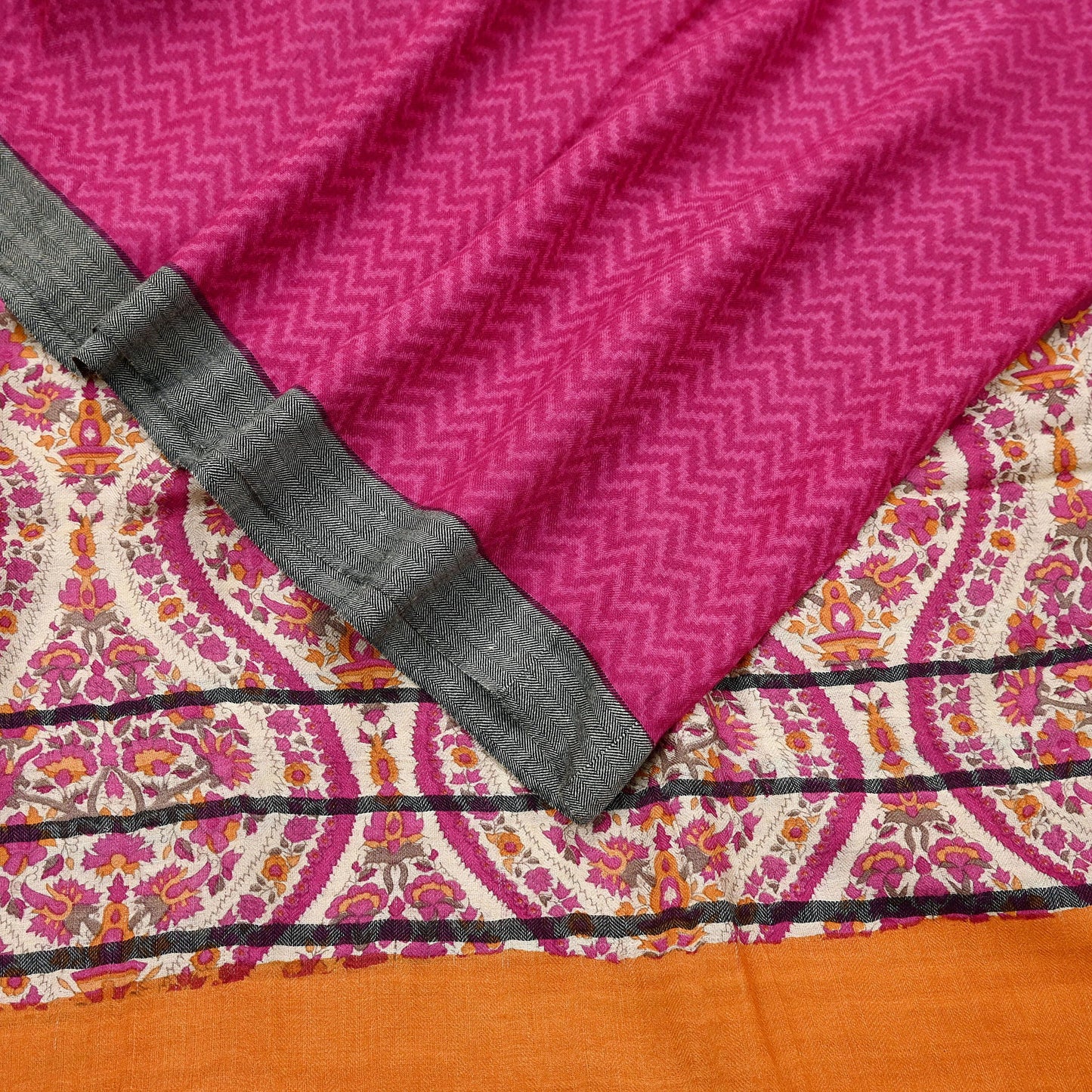 Vintage Pink & Ivory Long Stole Pure Woolen Scarf Printed Dupatta Infinity Scarves Sarong Wrap Veil Woman Hijab Shawl Craft Fabric Fringes