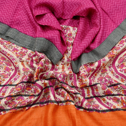 Vintage Pink & Ivory Long Stole Pure Woolen Scarf Printed Dupatta Infinity Scarves Sarong Wrap Veil Woman Hijab Shawl Craft Fabric Fringes