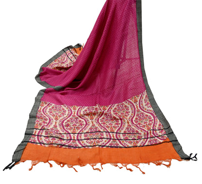 Vintage Pink & Ivory Long Stole Pure Woolen Scarf Printed Dupatta Infinity Scarves Sarong Wrap Veil Woman Hijab Shawl Craft Fabric Fringes