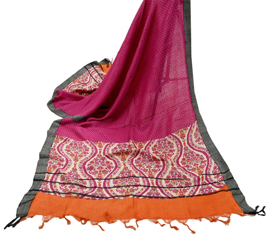 Vintage Pink & Ivory Long Stole Pure Woolen Scarf Printed Dupatta Infinity Scarves Sarong Wrap Veil Woman Hijab Shawl Craft Fabric Fringes