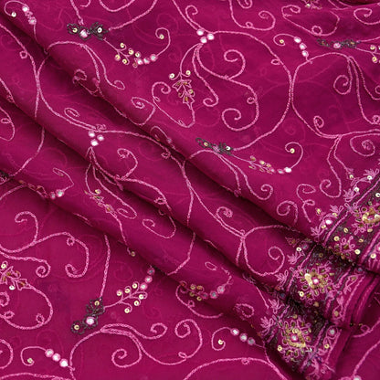 Indian Vintage Dupatta Pink Pure Georgette silk Long Stole Hand Embroidered Scarves Stole Veil Wrap