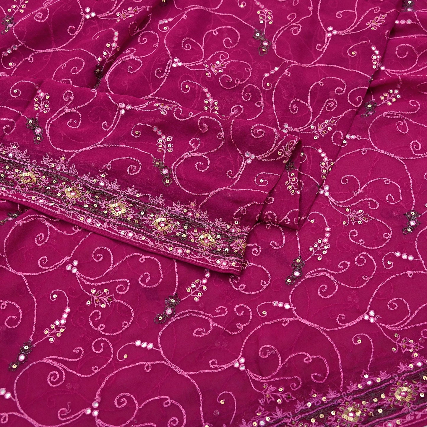 Indian Vintage Dupatta Pink Pure Georgette silk Long Stole Hand Embroidered Scarves Stole Veil Wrap