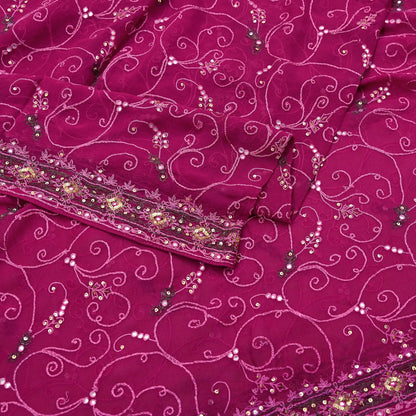 Indian Vintage Dupatta Pink Pure Georgette silk Long Stole Hand Embroidered Scarves Stole Veil Wrap