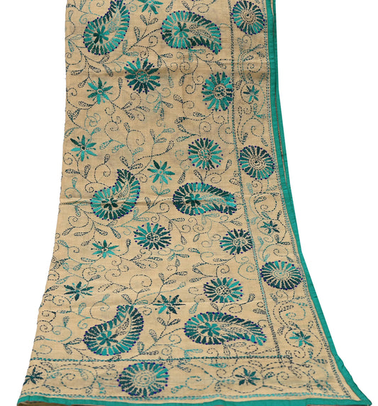 Indian Vintage Dupatta Beige Long Stole Chanderi Hand Embroidered Bagh Phulkari Stole Scarves Party wear Veil Hijab Wrap Scarf