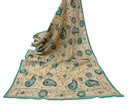 Indian Vintage Dupatta Beige Long Stole Chanderi Hand Embroidered Bagh Phulkari Stole Scarves Party wear Veil Hijab Wrap Scarf