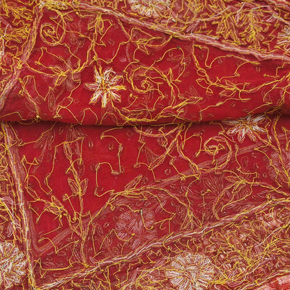 Indian Vintage Heavy Bridal Red Dupatta Pure Chiffon Silk Long Stole Hand Embroidered Scarf Zardozi/Dabka Zari Sequins Wedding Veil Hijab