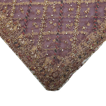 Indian Vintage wedding Hand Embroidered Purple Net Dupatta Zardozi Stole Veil Hijab Bridal