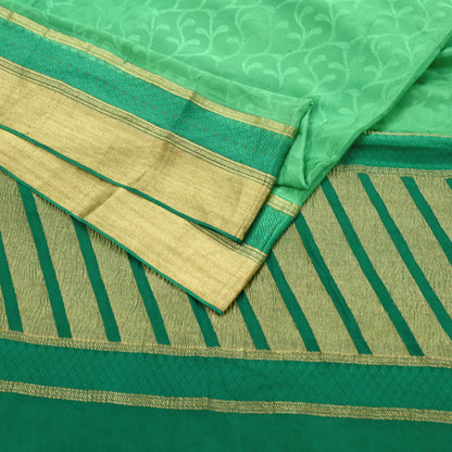 Indian Vintage Sari Green Pure Silk Hand Woven Sarees Fabric 5Yd Ethnic Dress Making Crafting Upcycle Quilting Zari Border