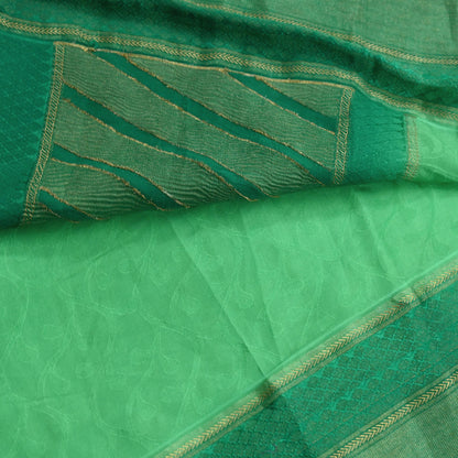 Indian Vintage Sari Green Pure Silk Hand Woven Sarees Fabric 5Yd Ethnic Dress Making Crafting Upcycle Quilting Zari Border