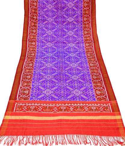 Indian Vintage Purple & red Dupatta Long Stole Hand woven Ikat Patola Hijab Pure Silk Scarves Veil Fringes