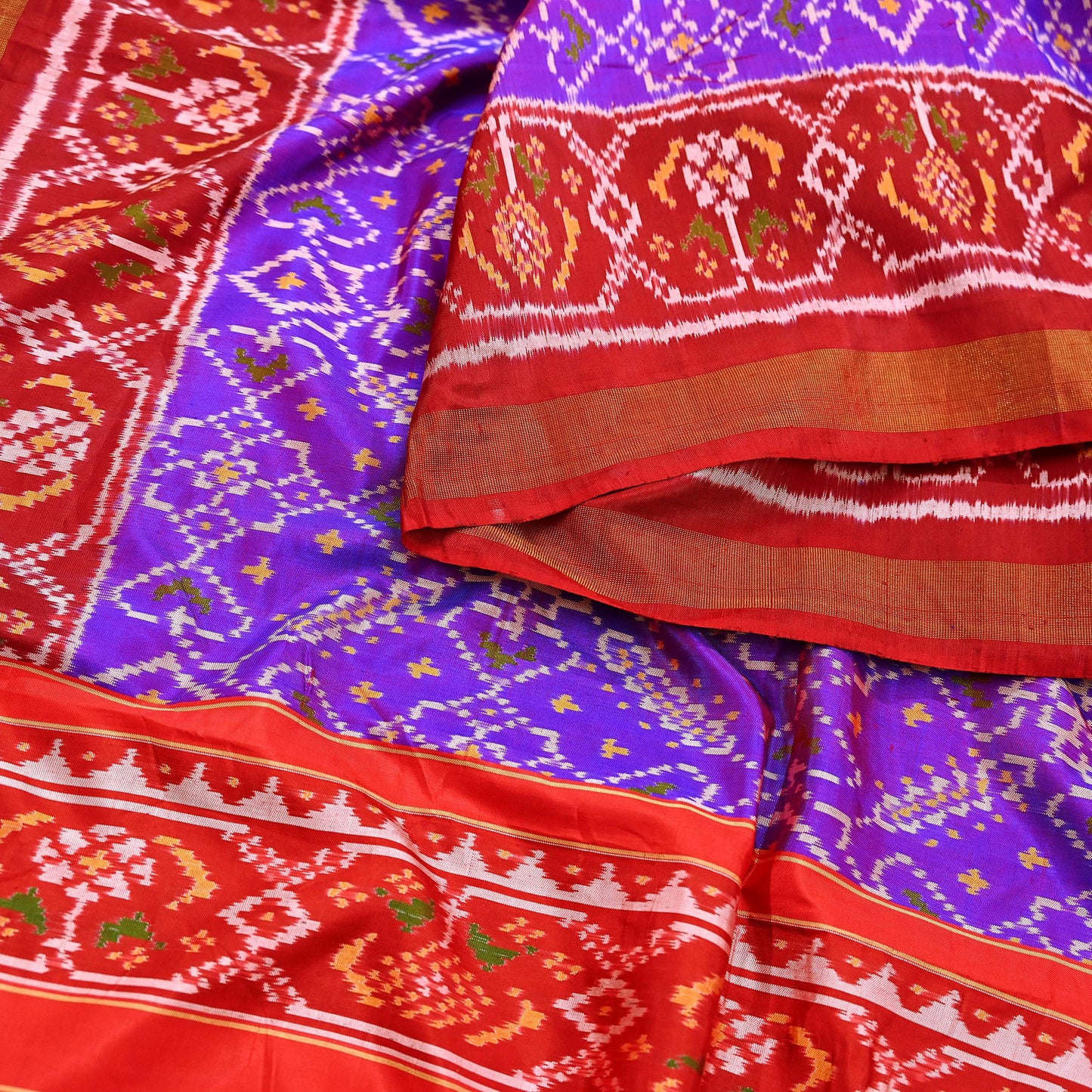 Indian Vintage Purple & red Dupatta Long Stole Hand woven Ikat Patola Hijab Pure Silk Scarves Veil Fringes