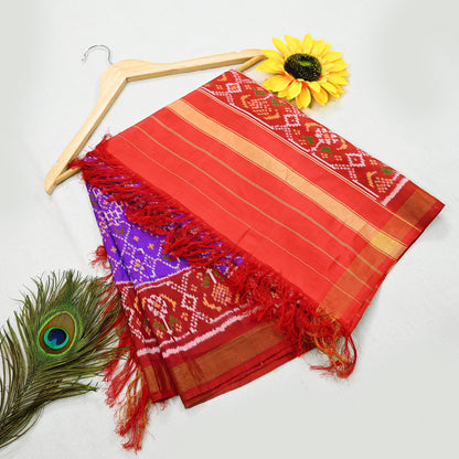 Indian Vintage Purple & red Dupatta Long Stole Hand woven Ikat Patola Hijab Pure Silk Scarves Veil Fringes