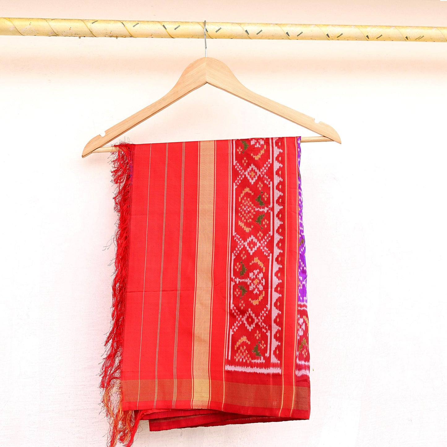 Indian Vintage Purple & red Dupatta Long Stole Hand woven Ikat Patola Hijab Pure Silk Scarves Veil Fringes