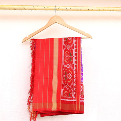 Indian Vintage Purple & red Dupatta Long Stole Hand woven Ikat Patola Hijab Pure Silk Scarves Veil Fringes