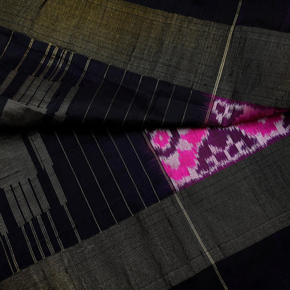 Indian Vintage Black & Magenta Dupatta Long Stole Hand woven Ikat Patola Hijab Pure Silk Scarves Veil Fringes