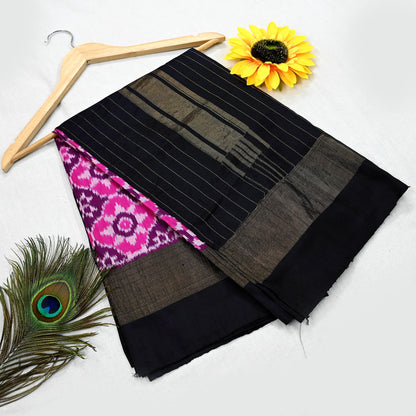 Indian Vintage Black & Magenta Dupatta Long Stole Hand woven Ikat Patola Hijab Pure Silk Scarves Veil Fringes