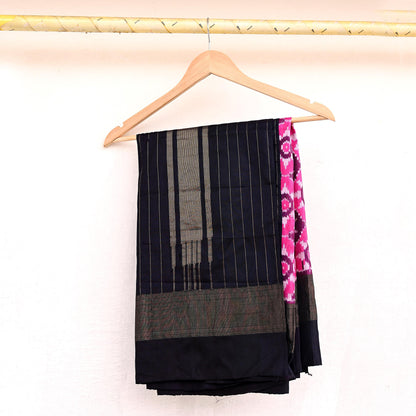 Indian Vintage Black & Magenta Dupatta Long Stole Hand woven Ikat Patola Hijab Pure Silk Scarves Veil Fringes