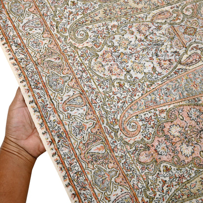 Indian Vintage Ivory Pure Woolen Shawl Handmade Woven Work Long Throw Stole Warm Abstract Design Soft