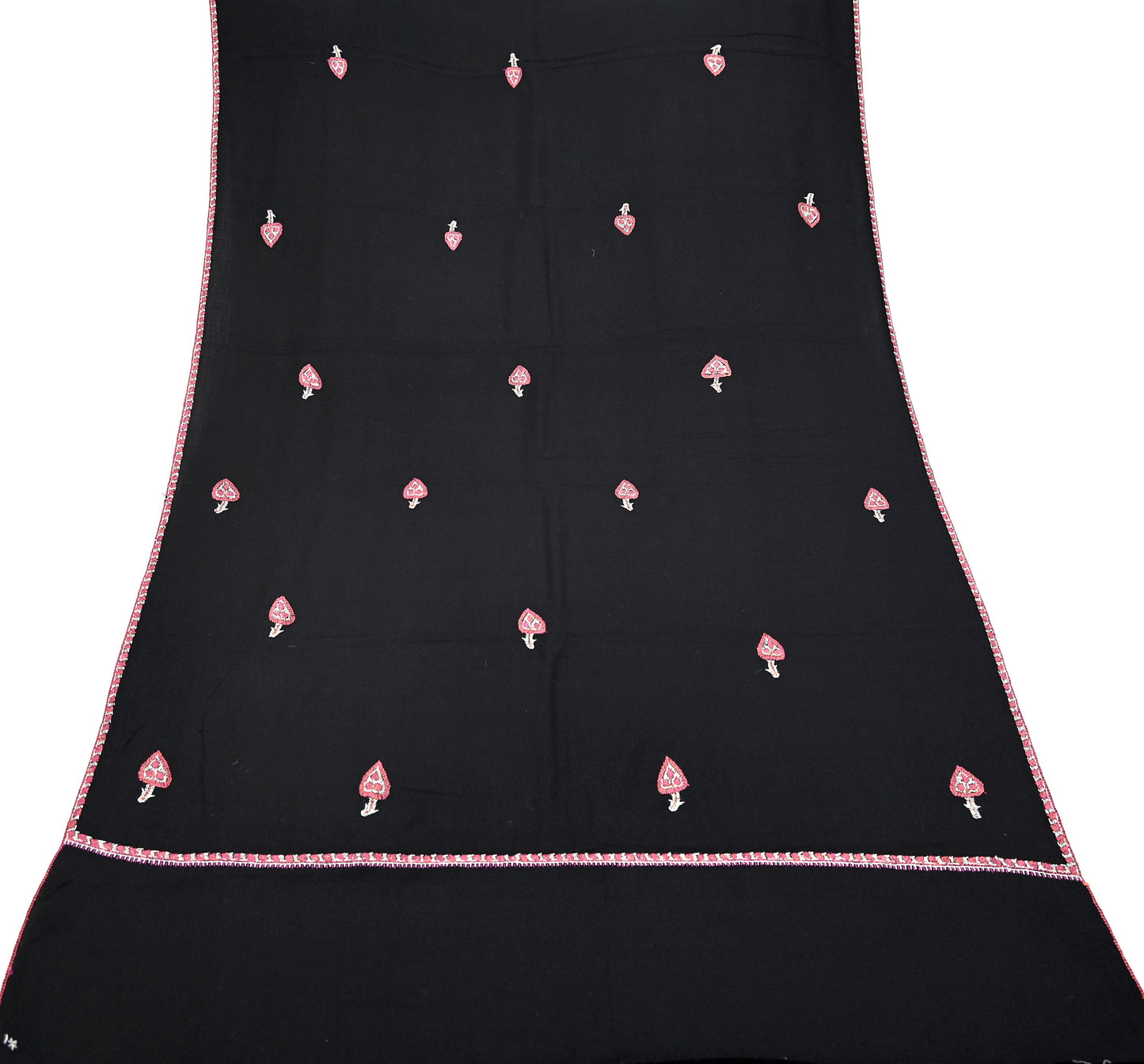 Indian Vintage Black Shawl Pure Woolen Handmade Suzani Long Throw Stole Warm Stole Paisley Design Soft Soft Cozy