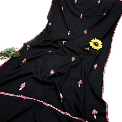 Indian Vintage Black Shawl Pure Woolen Handmade Suzani Long Throw Stole Warm Stole Paisley Design Soft Soft Cozy