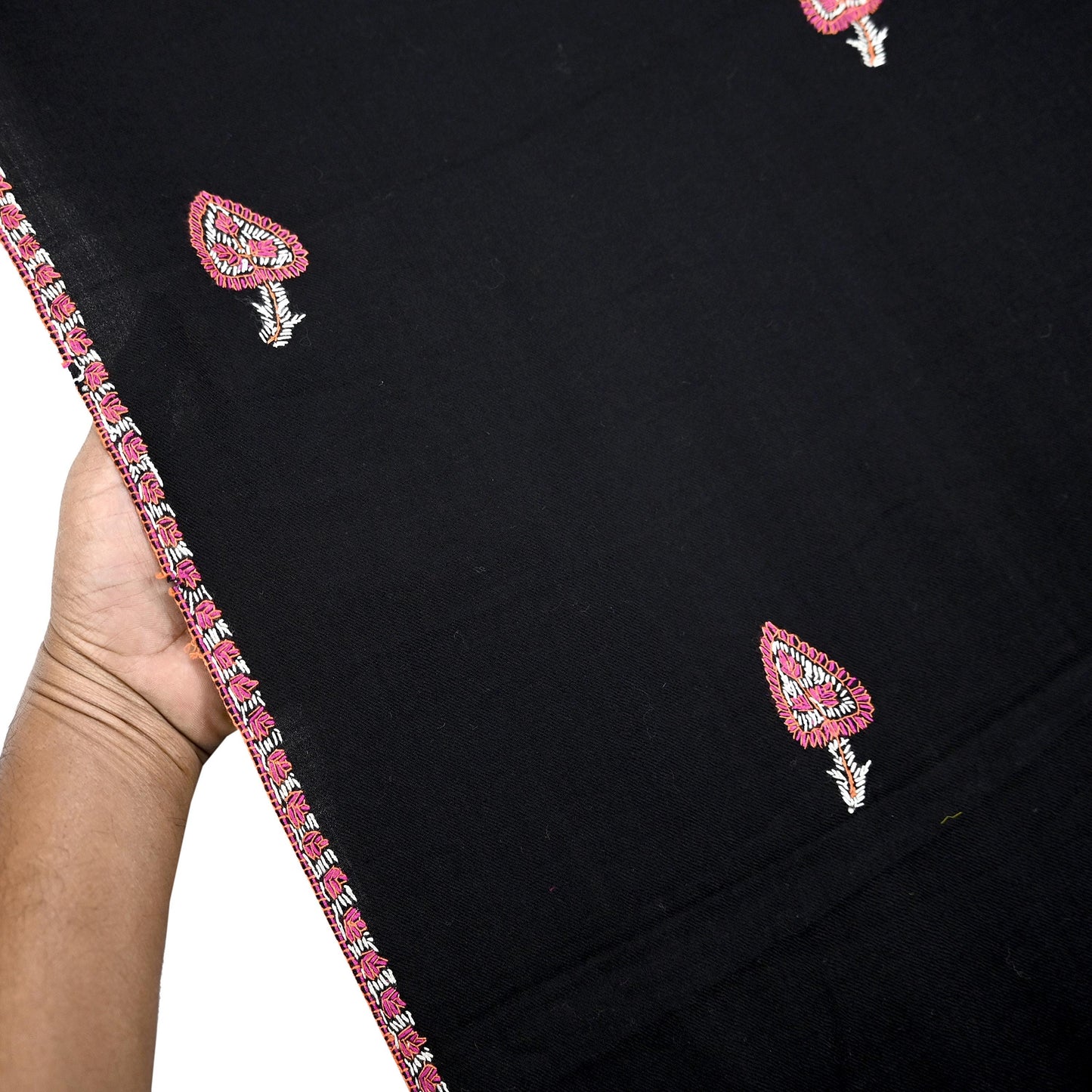 Indian Vintage Black Shawl Pure Woolen Handmade Suzani Long Throw Stole Warm Stole Paisley Design Soft Soft Cozy