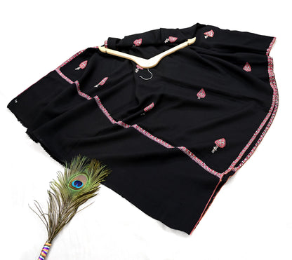 Indian Vintage Black Shawl Pure Woolen Handmade Suzani Long Throw Stole Warm Stole Paisley Design Soft Soft Cozy