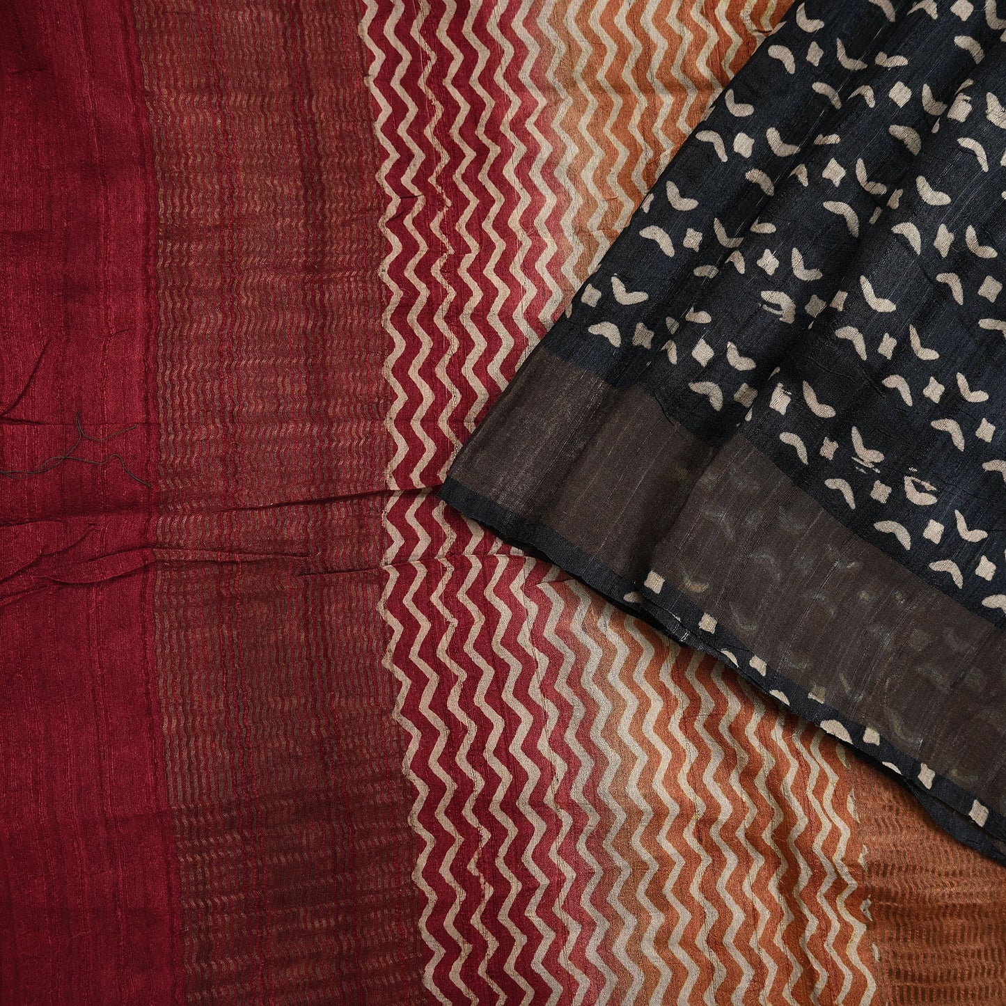 Indian Vintage Heavy Sari Maroon & Black Pure Khadi Silk Handloom Saree Craft Fabric 5yd Ethnic Wear Dress making For Crafting Quilting