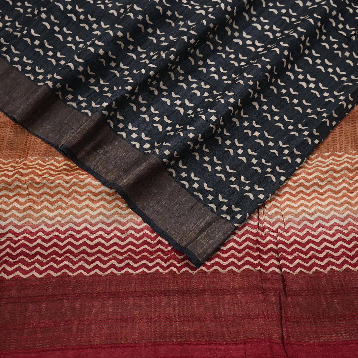 Indian Vintage Heavy Sari Maroon & Black Pure Khadi Silk Handloom Saree Craft Fabric 5yd Ethnic Wear Dress making For Crafting Quilting