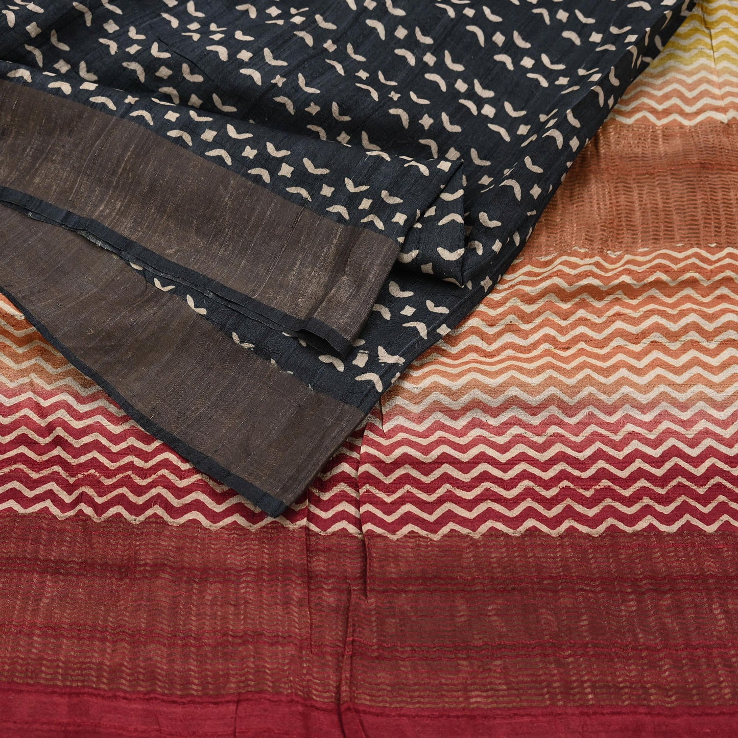 Indian Vintage Heavy Sari Maroon & Black Pure Khadi Silk Handloom Saree Craft Fabric 5yd Ethnic Wear Dress making For Crafting Quilting