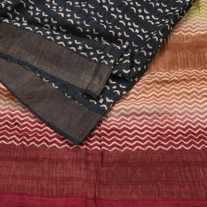 Indian Vintage Heavy Sari Maroon & Black Pure Khadi Silk Handloom Saree Craft Fabric 5yd Ethnic Wear Dress making For Crafting Quilting