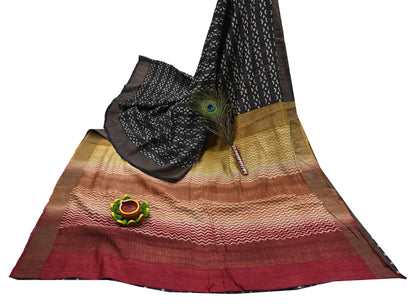 Indian Vintage Heavy Sari Maroon & Black Pure Khadi Silk Handloom Saree Craft Fabric 5yd Ethnic Wear Dress making For Crafting Quilting