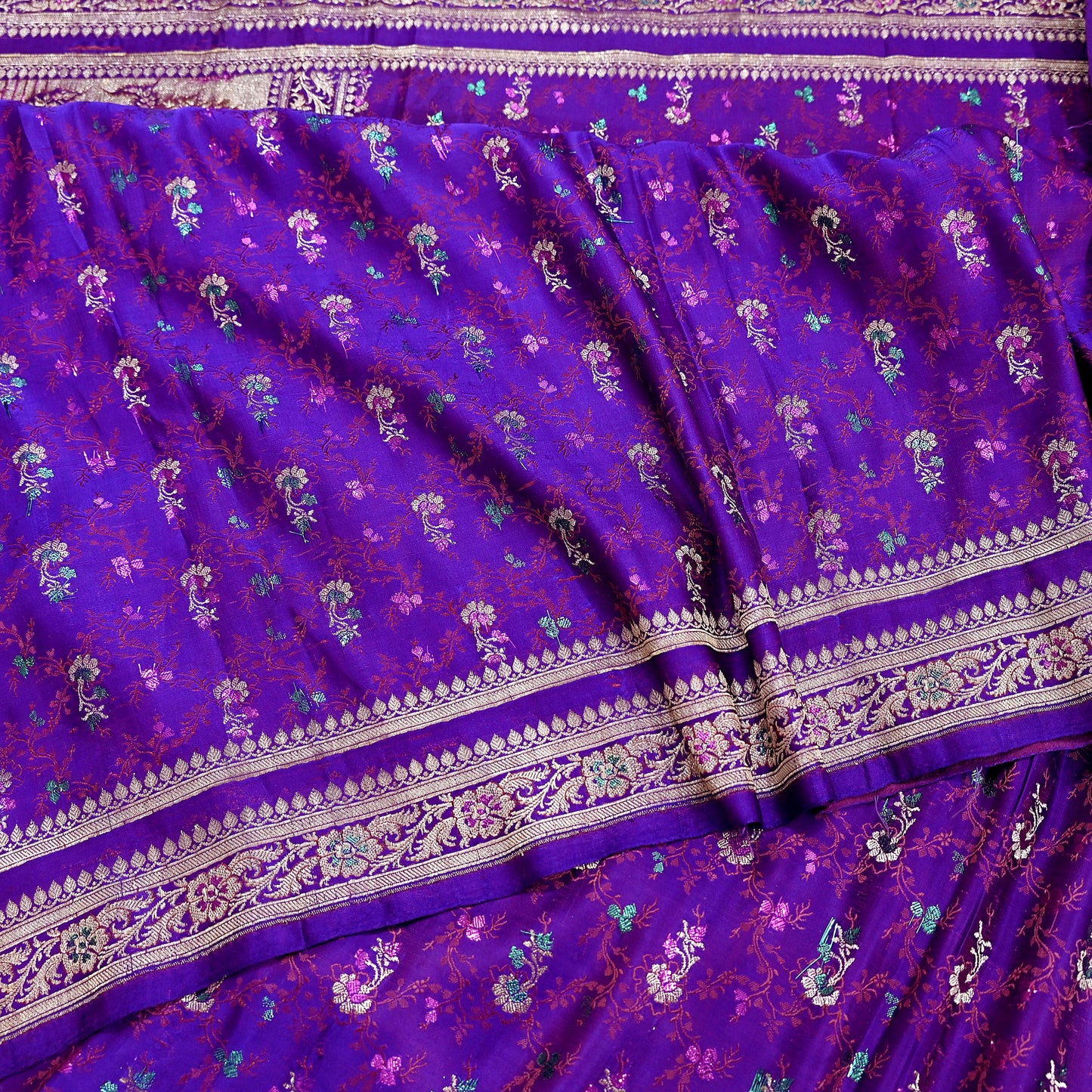 Indian Vintage Sari Purple Heavy Wedding Pure Satin Silk Banarasi Brocade Saree Zari 5Yd Craft Fabric Ethnic Dress making Crafting