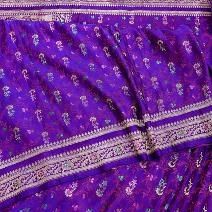 Indian Vintage Sari Purple Heavy Wedding Pure Satin Silk Banarasi Brocade Saree Zari 5Yd Craft Fabric Ethnic Dress making Crafting
