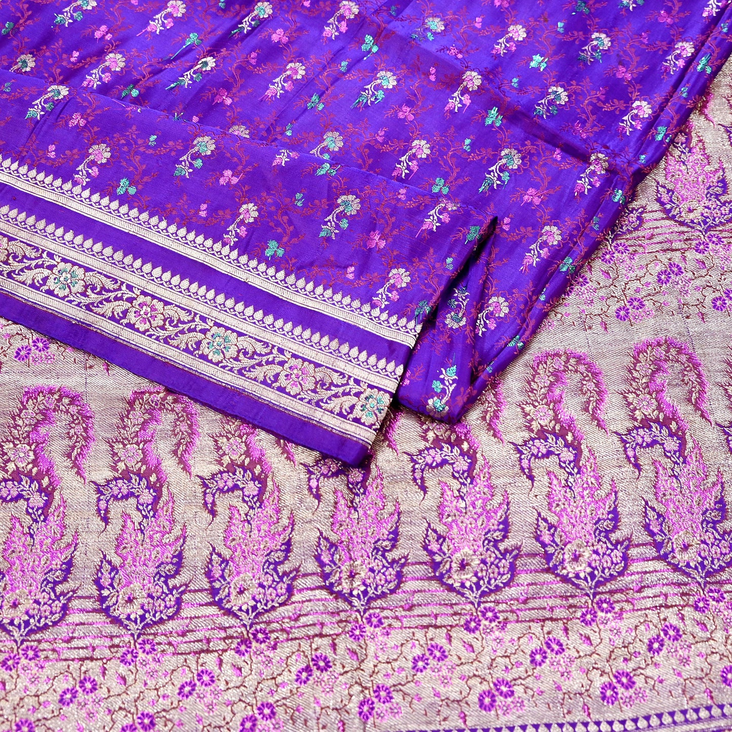 Indian Vintage Sari Purple Heavy Wedding Pure Satin Silk Banarasi Brocade Saree Zari 5Yd Craft Fabric Ethnic Dress making Crafting
