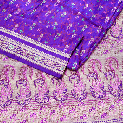 Indian Vintage Sari Purple Heavy Wedding Pure Satin Silk Banarasi Brocade Saree Zari 5Yd Craft Fabric Ethnic Dress making Crafting