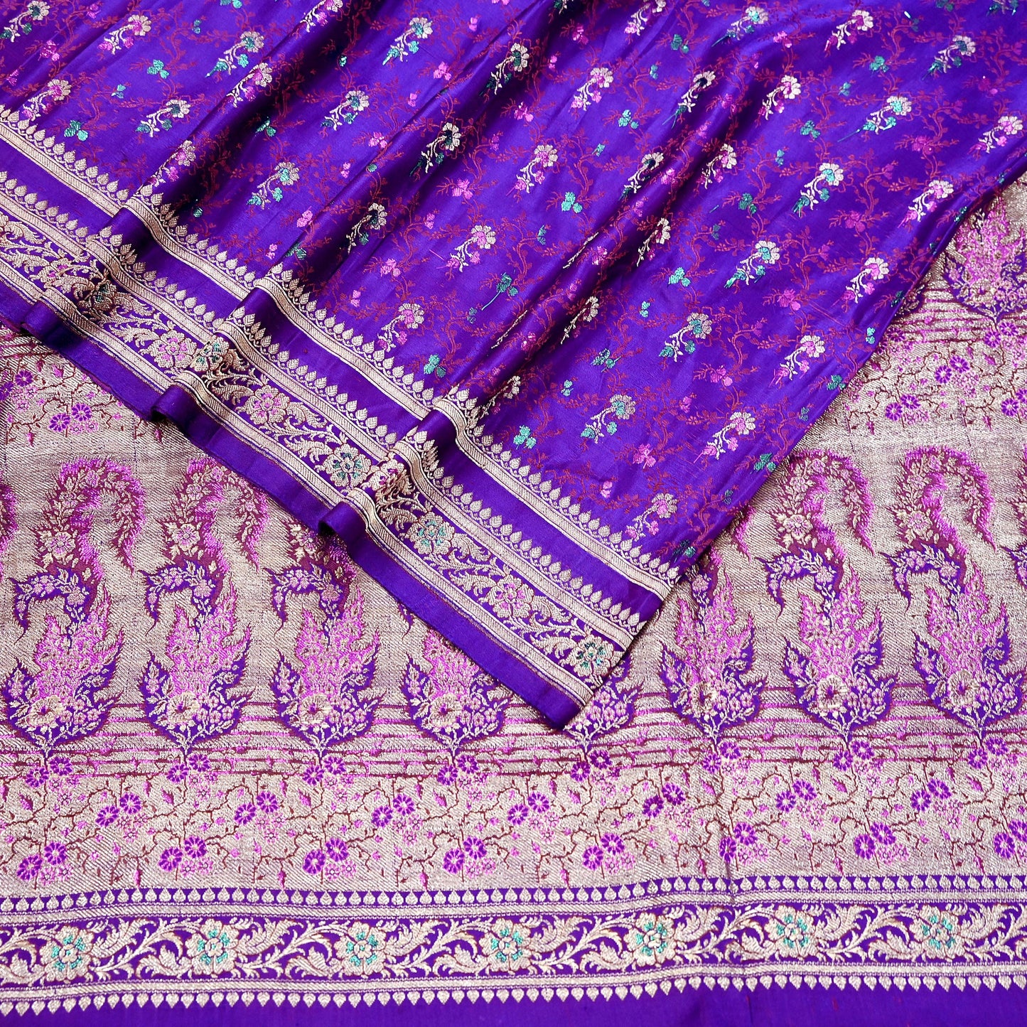 Indian Vintage Sari Purple Heavy Wedding Pure Satin Silk Banarasi Brocade Saree Zari 5Yd Craft Fabric Ethnic Dress making Crafting