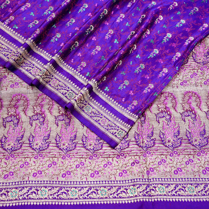 Indian Vintage Sari Purple Heavy Wedding Pure Satin Silk Banarasi Brocade Saree Zari 5Yd Craft Fabric Ethnic Dress making Crafting