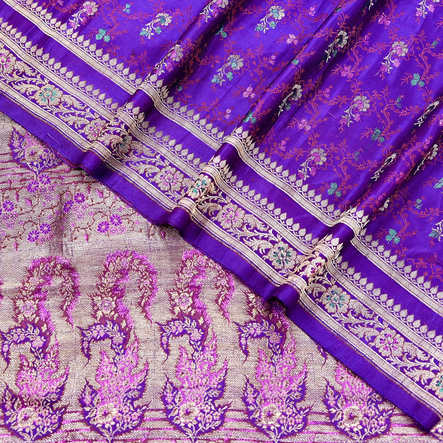 Indian Vintage Sari Purple Heavy Wedding Pure Satin Silk Banarasi Brocade Saree Zari 5Yd Craft Fabric Ethnic Dress making Crafting