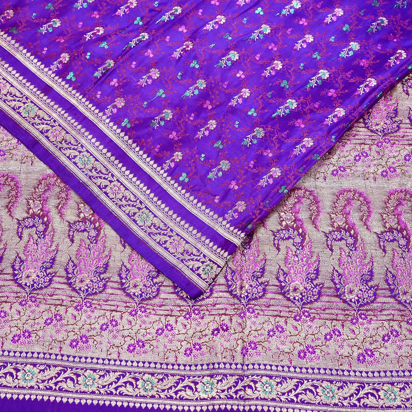 Indian Vintage Sari Purple Heavy Wedding Pure Satin Silk Banarasi Brocade Saree Zari 5Yd Craft Fabric Ethnic Dress making Crafting