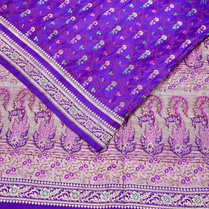 Indian Vintage Sari Purple Heavy Wedding Pure Satin Silk Banarasi Brocade Saree Zari 5Yd Craft Fabric Ethnic Dress making Crafting