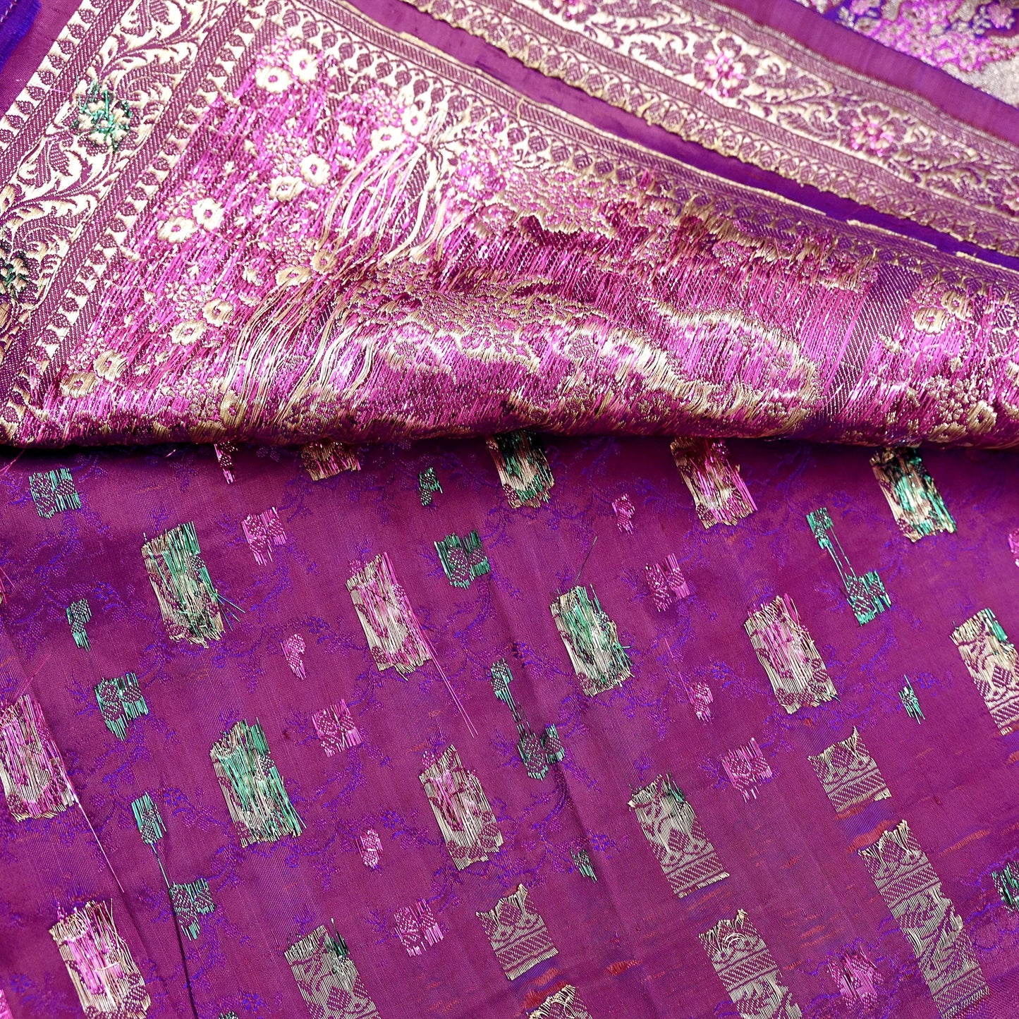 Indian Vintage Sari Purple Heavy Wedding Pure Satin Silk Banarasi Brocade Saree Zari 5Yd Craft Fabric Ethnic Dress making Crafting