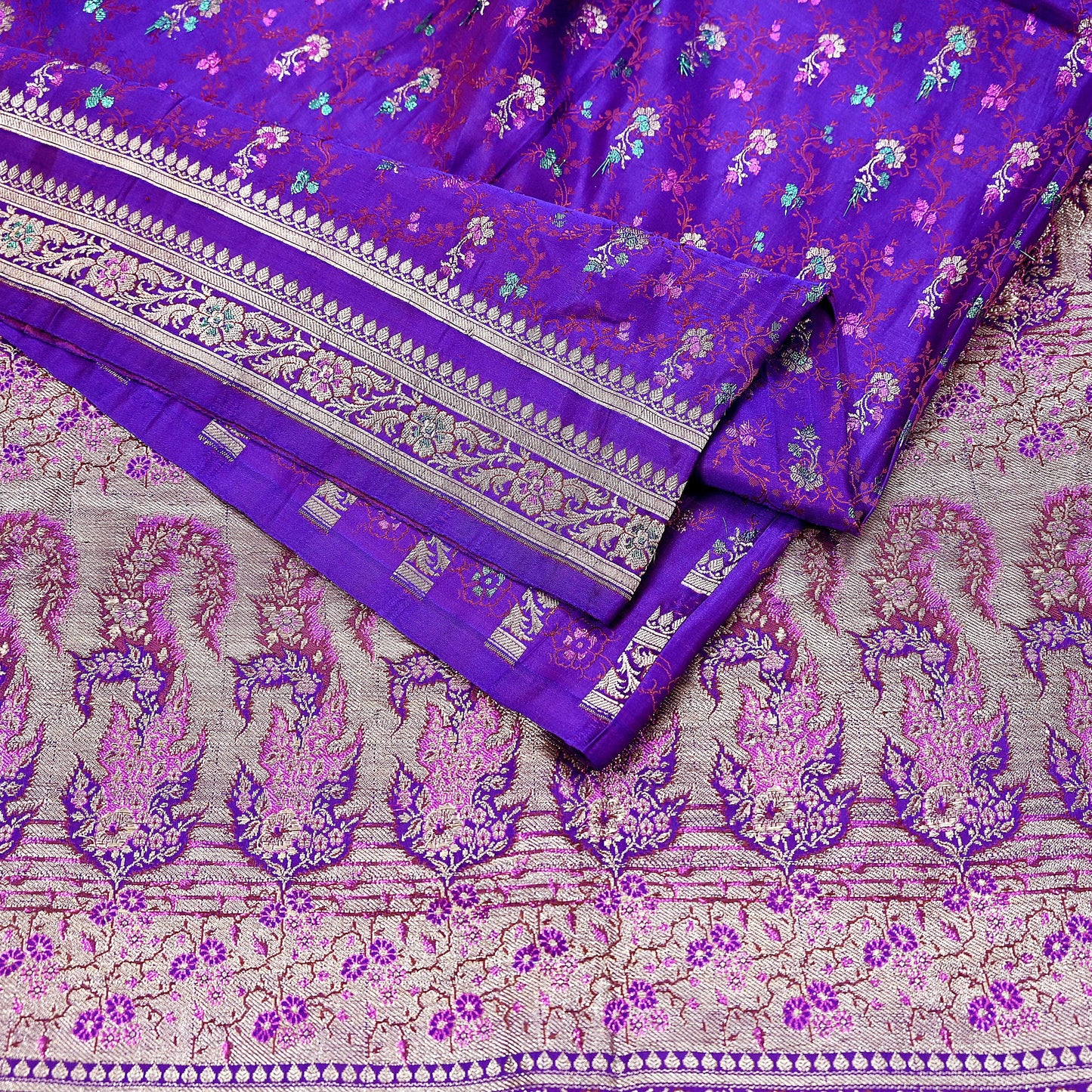 Indian Vintage Sari Purple Heavy Wedding Pure Satin Silk Banarasi Brocade Saree Zari 5Yd Craft Fabric Ethnic Dress making Crafting
