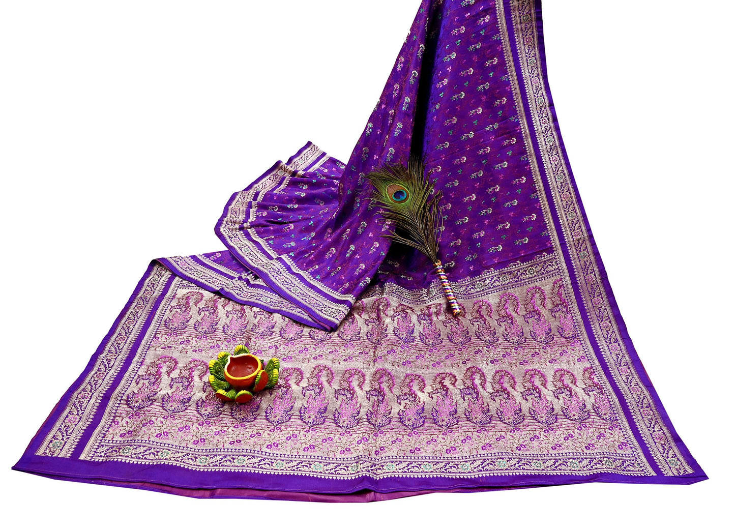 Indian Vintage Sari Purple Heavy Wedding Pure Satin Silk Banarasi Brocade Saree Zari 5Yd Craft Fabric Ethnic Dress making Crafting